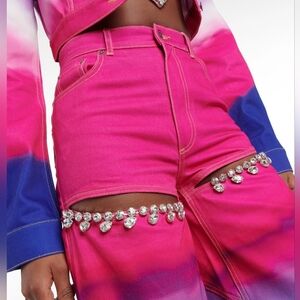 AREA Ombre Pink and Blue Tie-Dye Wide-leg Pants sz 25